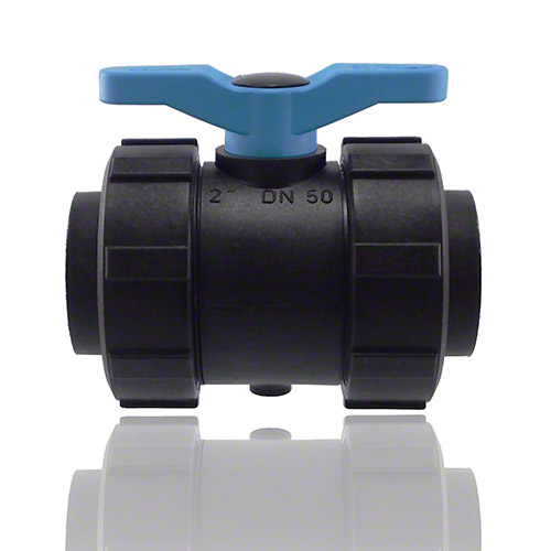 2-ways ball valve PPGF, female thread, FEP/FFPM = blue handle