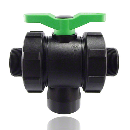 3-ways ball valve PPGF, male thread, FPM&nbsp; = green handle