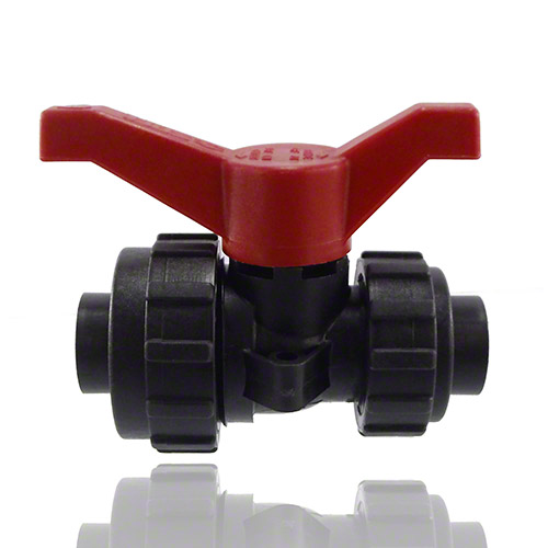 2-ways ball valve PPGF, female thread, EPDM&nbsp; = red handle