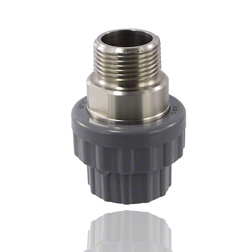 ABS Adaptor Union in PVC-U/stainless steel, male end