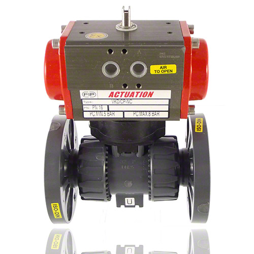 PVC-U 2-Way Ball Valve, Dual Block, Pneumatically actuated, flange, NC, FPM