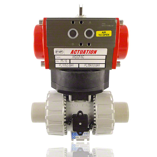 PVC-C 2-Way Ball Valve, Dual Block, Pneumatically actuated, plain male ends, DA, FPM