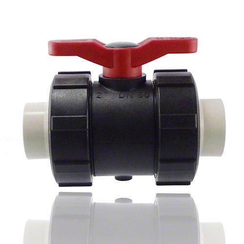 2-ways ball valve PPGF, PE-stubs, EPDM&nbsp; = red handle