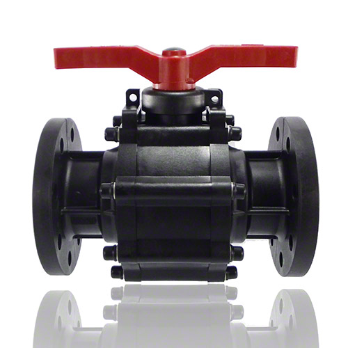 2-ways flanged ball valve PPGF, FEP/FFPM = blue handle