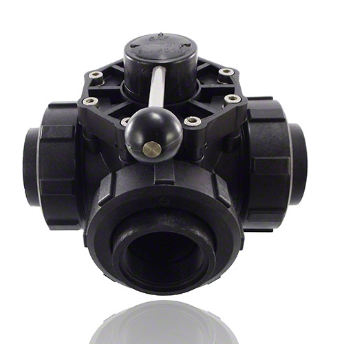 4-ways ball valve PPGF DN 50, R-female thread, T-bore, EPDM&nbsp; 
