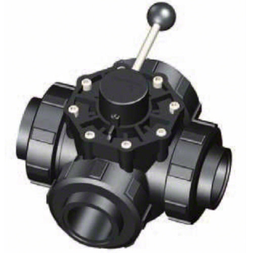 3-ways ball valve PPGF DN 50, R-female thread,T-bore, EPDM&nbsp; 