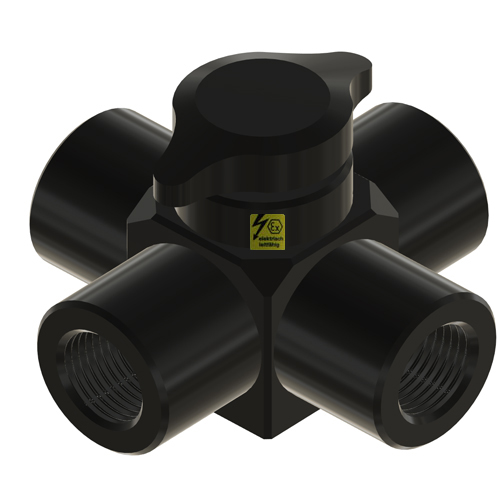 4-way mini ball valve, PE electrically conductive