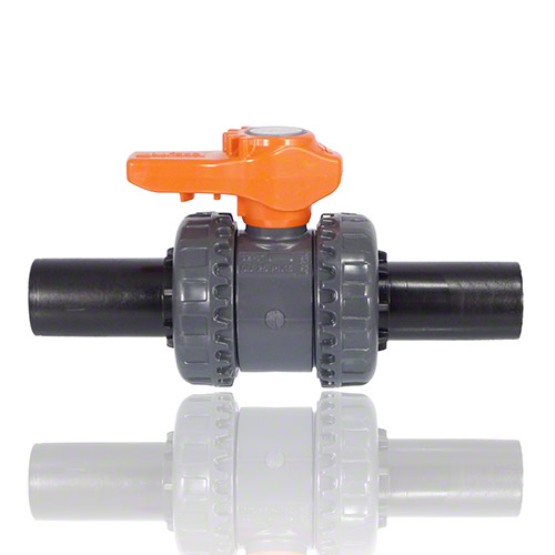 PVC-U 2-Way ball valve, Easyfit VXEFV, PE100 SDR 11 male end connectors for butt welding or electrofusions, EPDM