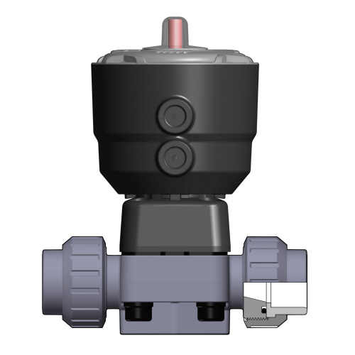 PVC U 2/2-way diaphragm valve DK/CP, union with socket, NO, EPDM
