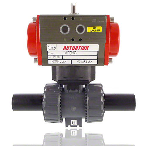 PVC-U 2-Way Ball Valve, Dual Block, Pneumatically actuated, PE100 SDR 11 male end, DA, EPDM