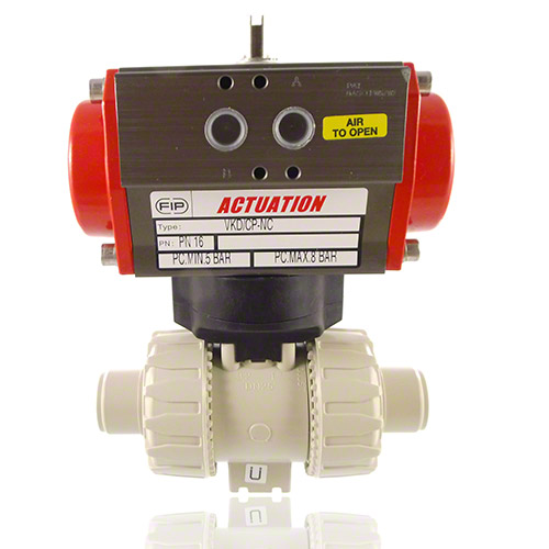 PP 2-Way Ball Valve, Dual Block, Pneumatically actuated, plain male ends, DA, FPM