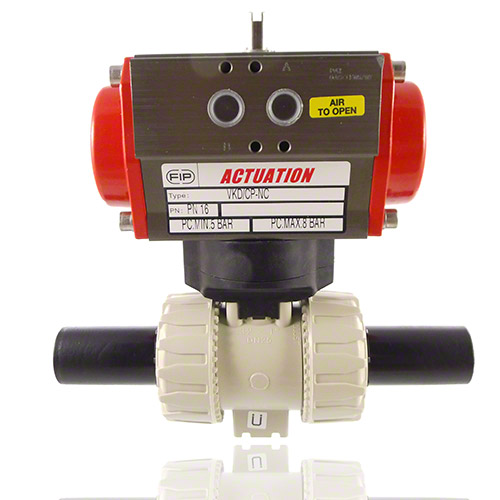 PP 2-Way Ball Valve, Dual Block, Pneumatically actuated, PE100 SDR11 male end, DA, EPDM