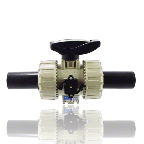 PP&nbsp; 2-Way Ball Valve with PE100 SDR 11 male end connectors for butt welding or electrofusion, EPDM