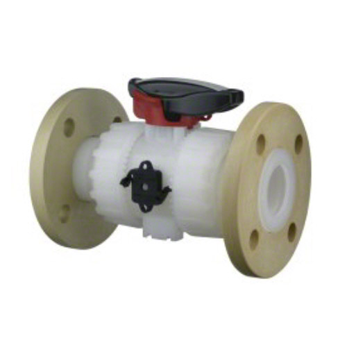 PVDF&nbsp; 2-way ball valve with fixed flanges, drilled EN/ISO/DIN PN10/16