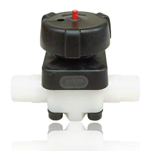 PVDF diaphragm valve with male ends for solvent welding, metric series, FPM