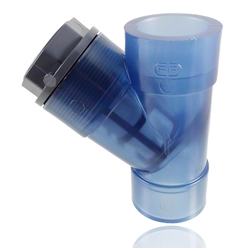 PVC-U transparent Sediment strainer with male ends for solvent welding, EPDM