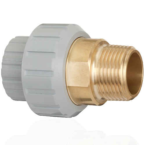 PVC-C / brass&nbsp; - Adaptor union, solvent weld socket, BSP threaded male, EPDM