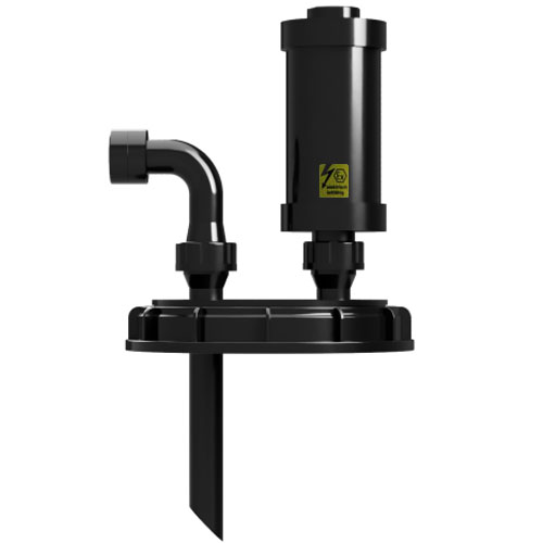 IBC screw cap DN 225 made of PE-el, with acid vapor separator SDA90 and filling connection G1", electrically conductive