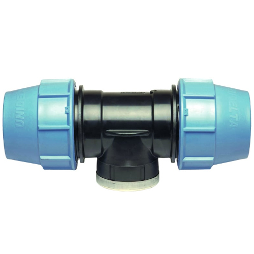 PP Compression fittings type UNIDELTA for PE pipes, T-piece 90&deg; with internal thread