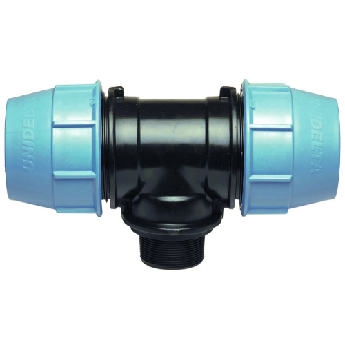 PP Compression fittings type UNIDELTA for PE pipes, T-piece 90&deg; with external thread