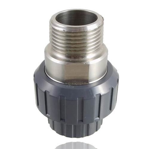 PVC-U / stainless steel&nbsp; - Adaptor union, solvent weld socket, threaded male, EPDM