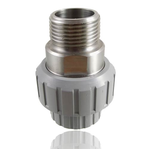 PVC-C / stainless steel&nbsp; - Adaptor union, solvent weld socket, threaded male, EPDM