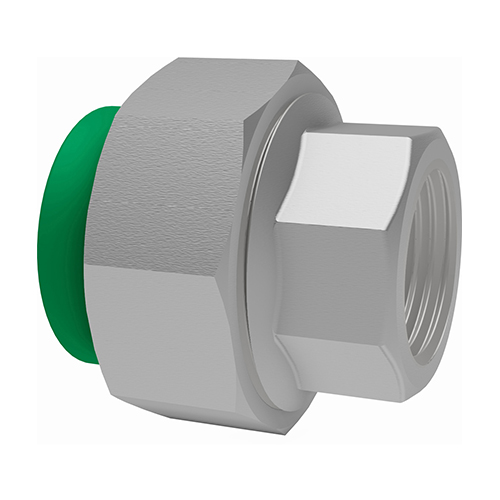 PP-RCT-V2A adapter union female thread-cylindric w/ flat-seal-EPDM 20&deg;C/1.0MPa green